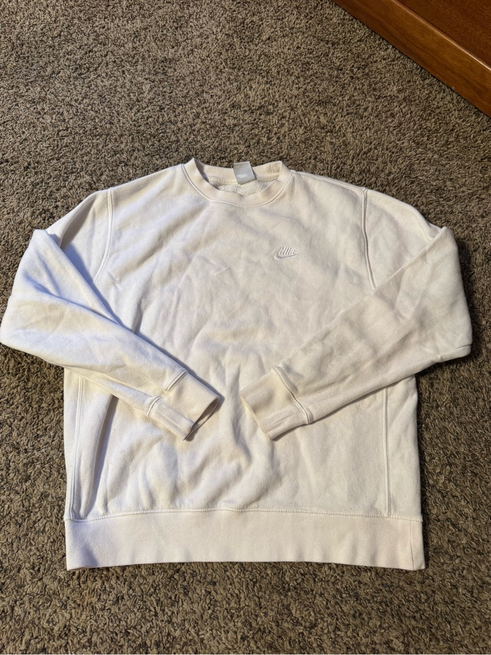 Nike White Crewneck Sweatshirt with Embroidered Swoosh